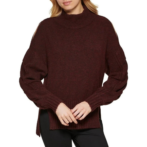 DKNY Braided Long-Sleeve Mock Neck Sweater - Picture 1 of 16